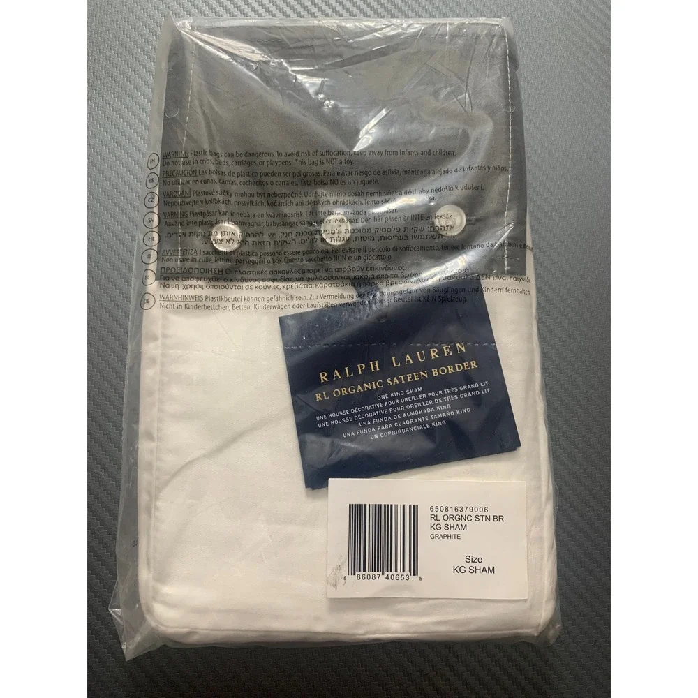 NEW Ralph Lauren Home Organic Cotton Sateen Border Sham‎ Graphite King